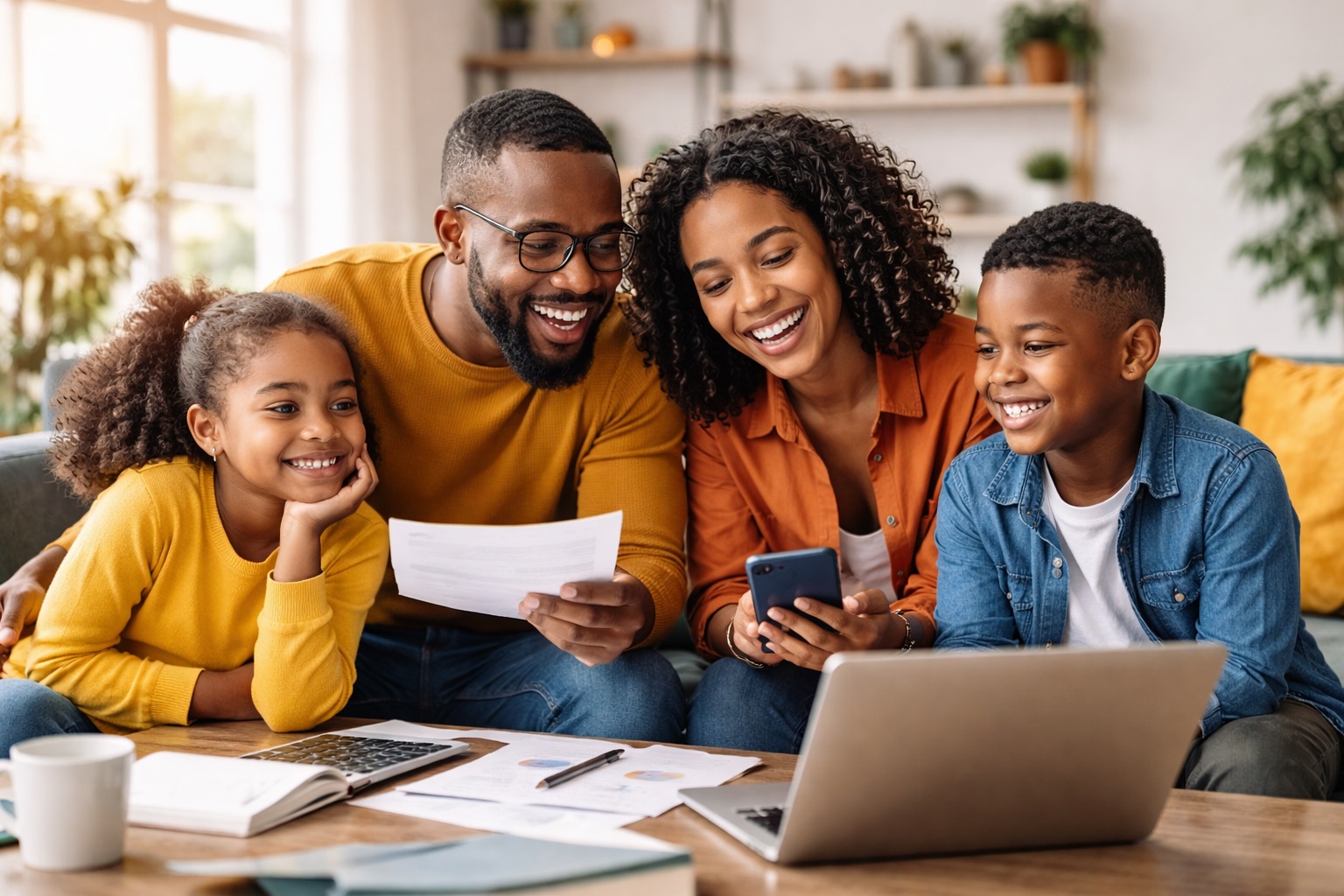 Happy Kenyan family members of Pesa Imara Sacco building financial security through cooperative savings and affordable loans in Nairobi